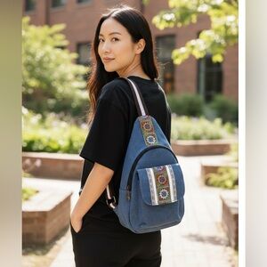 Denim Embroidered Messenger /Sling Bag Hobo Style